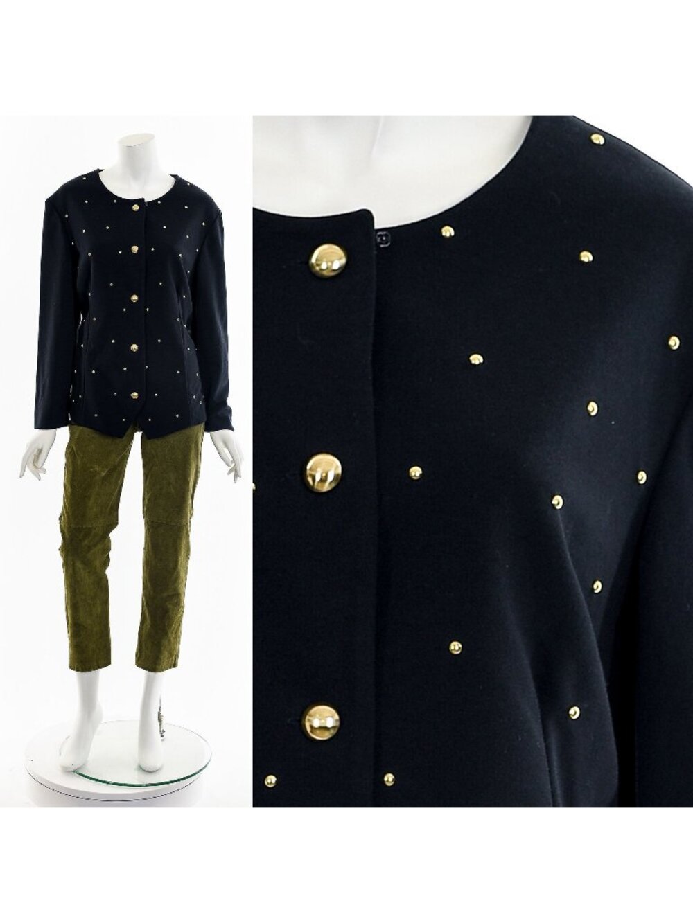 Gold Studded Black Knit Jacket 80s